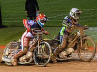 Belle Vue Colts' Sam Hagon in Red rides outside Sheffield Cubs' Nathan Ablitt in White during the WSRA National Development League match bet...