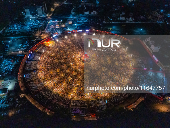 An aerial view shows United Way of Baroda's globally acclaimed annual fundraising event, GARBA MAHOTSAV 2024, in Vadodara, Gujarat. Every pa...