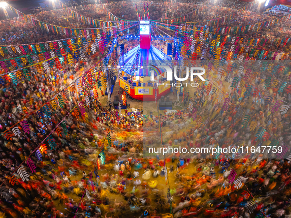 An aerial view shows United Way of Baroda's globally acclaimed annual fundraising event, GARBA MAHOTSAV 2024, in Vadodara, Gujarat. Every pa...