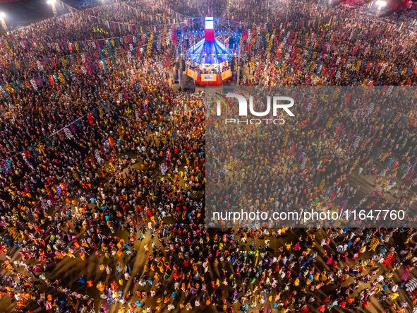 An aerial view shows United Way of Baroda's globally acclaimed annual fundraising event, GARBA MAHOTSAV 2024, in Vadodara, Gujarat. Every pa...