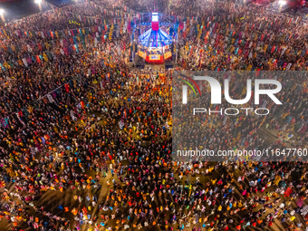 An aerial view shows United Way of Baroda's globally acclaimed annual fundraising event, GARBA MAHOTSAV 2024, in Vadodara, Gujarat. Every pa...