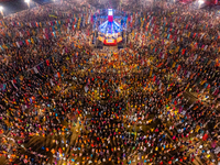 An aerial view shows United Way of Baroda's globally acclaimed annual fundraising event, GARBA MAHOTSAV 2024, in Vadodara, Gujarat. Every pa...