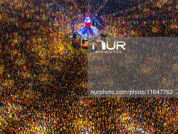 An aerial view shows United Way of Baroda's globally acclaimed annual fundraising event, GARBA MAHOTSAV 2024, in Vadodara, Gujarat. Every pa...