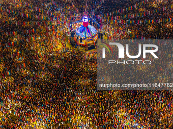 An aerial view shows United Way of Baroda's globally acclaimed annual fundraising event, GARBA MAHOTSAV 2024, in Vadodara, Gujarat. Every pa...