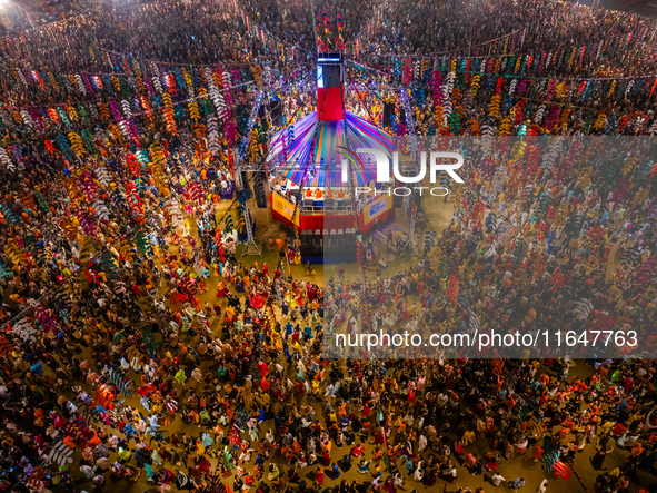 An aerial view shows United Way of Baroda's globally acclaimed annual fundraising event, GARBA MAHOTSAV 2024, in Vadodara, Gujarat. Every pa...