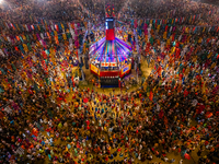 An aerial view shows United Way of Baroda's globally acclaimed annual fundraising event, GARBA MAHOTSAV 2024, in Vadodara, Gujarat. Every pa...