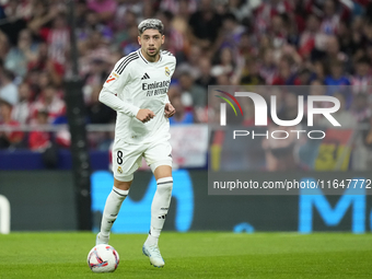 Federico Valverde central midfield of Real Madrid and Uruguay during the LaLiga match between Atletico de Madrid and Real Madrid CF  at Esta...