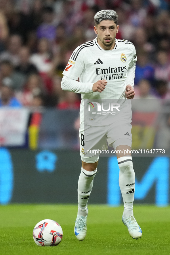 Federico Valverde central midfield of Real Madrid and Uruguay during the LaLiga match between Atletico de Madrid and Real Madrid CF  at Esta...