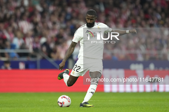 Antonio Rudiger centre-back of Real Madrid and Germany during the LaLiga match between Atletico de Madrid and Real Madrid CF  at Estadio Civ...