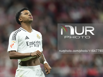 Rodrygo Goes right winger of Real Madrid and Brazil reacts during the LaLiga match between Atletico de Madrid and Real Madrid CF  at Estadio...