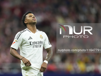 Rodrygo Goes right winger of Real Madrid and Brazil reacts during the LaLiga match between Atletico de Madrid and Real Madrid CF  at Estadio...