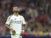 Rodrygo Goes right winger of Real Madrid and Brazil reacts during the LaLiga match between Atletico de Madrid and Real Madrid CF  at Estadio...