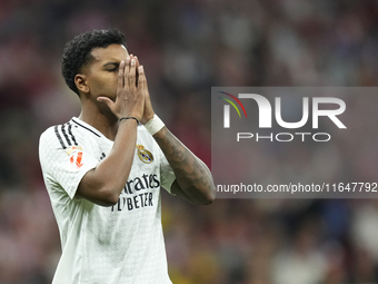 Rodrygo Goes right winger of Real Madrid and Brazil reacts during the LaLiga match between Atletico de Madrid and Real Madrid CF  at Estadio...