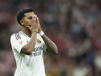 Rodrygo Goes right winger of Real Madrid and Brazil reacts during the LaLiga match between Atletico de Madrid and Real Madrid CF  at Estadio...