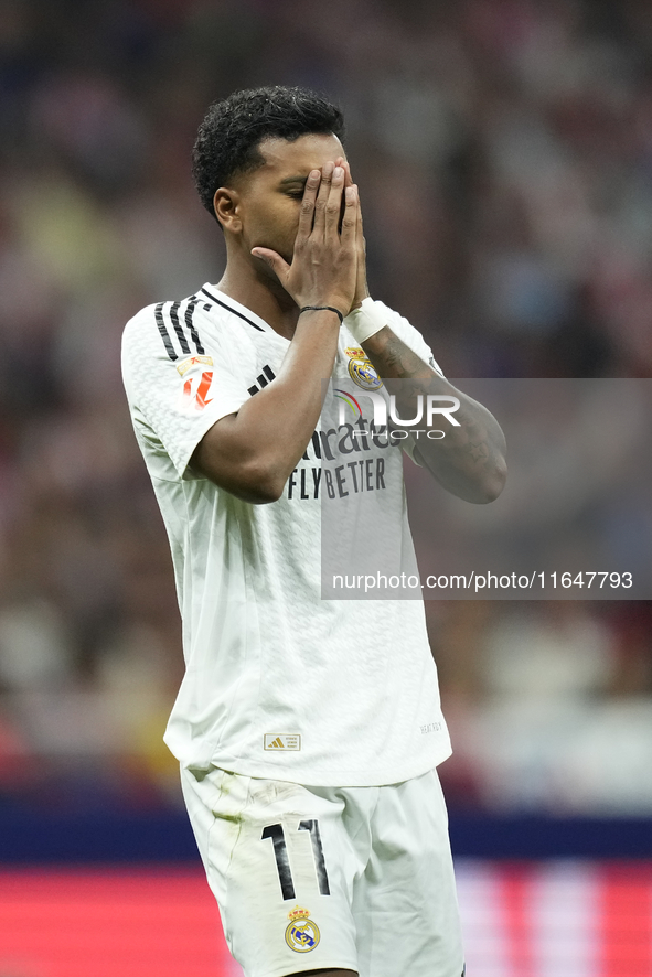 Rodrygo Goes right winger of Real Madrid and Brazil reacts during the LaLiga match between Atletico de Madrid and Real Madrid CF  at Estadio...