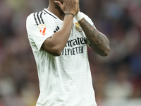 Rodrygo Goes right winger of Real Madrid and Brazil reacts during the LaLiga match between Atletico de Madrid and Real Madrid CF  at Estadio...