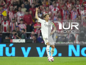 Luka Modric central midfield of Real Madrid and Croatia during the LaLiga match between Atletico de Madrid and Real Madrid CF  at Estadio Ci...