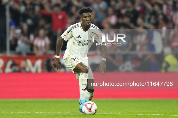 Aurelien Tchouameni defensive midfield of Real Madrid and France during the LaLiga match between Atletico de Madrid and Real Madrid CF  at E...