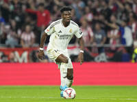 Aurelien Tchouameni defensive midfield of Real Madrid and France during the LaLiga match between Atletico de Madrid and Real Madrid CF  at E...