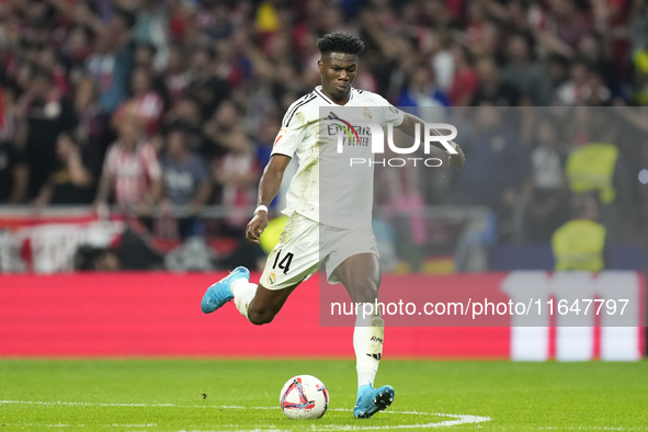 Aurelien Tchouameni defensive midfield of Real Madrid and France during the LaLiga match between Atletico de Madrid and Real Madrid CF  at E...