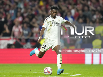 Aurelien Tchouameni defensive midfield of Real Madrid and France during the LaLiga match between Atletico de Madrid and Real Madrid CF  at E...