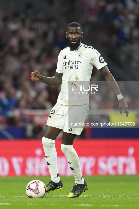 Antonio Rudiger centre-back of Real Madrid and Germany during the LaLiga match between Atletico de Madrid and Real Madrid CF  at Estadio Civ...