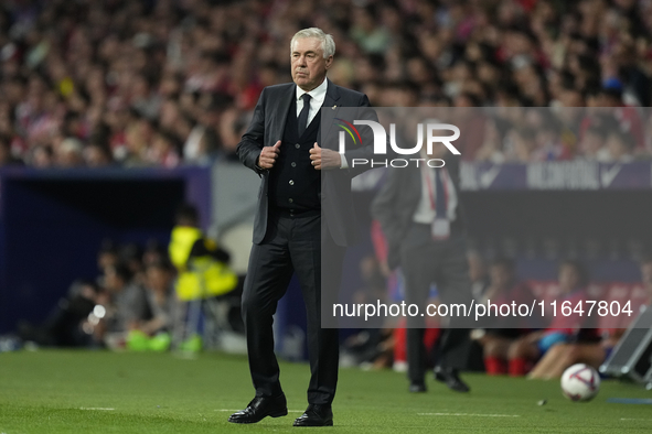 Carlo Ancelotti head coach of Real Madrid during the LaLiga match between Atletico de Madrid and Real Madrid CF  at Estadio Civitas Metropol...