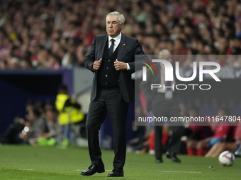 Carlo Ancelotti head coach of Real Madrid during the LaLiga match between Atletico de Madrid and Real Madrid CF  at Estadio Civitas Metropol...