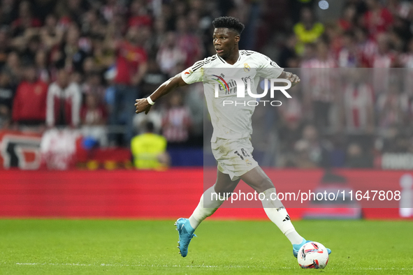 Aurelien Tchouameni defensive midfield of Real Madrid and France during the LaLiga match between Atletico de Madrid and Real Madrid CF  at E...