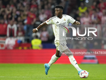 Aurelien Tchouameni defensive midfield of Real Madrid and France during the LaLiga match between Atletico de Madrid and Real Madrid CF  at E...