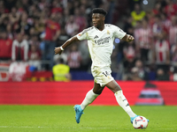 Aurelien Tchouameni defensive midfield of Real Madrid and France during the LaLiga match between Atletico de Madrid and Real Madrid CF  at E...