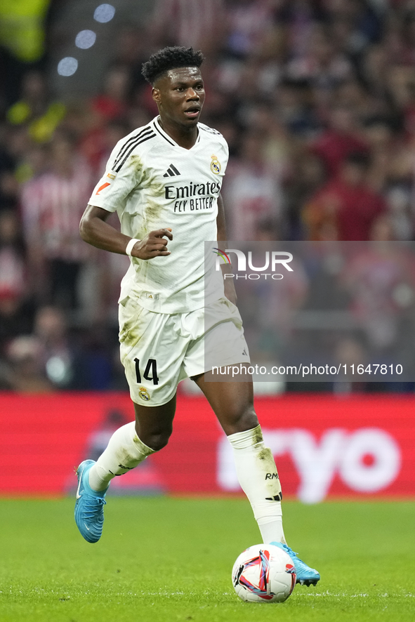 Aurelien Tchouameni defensive midfield of Real Madrid and France during the LaLiga match between Atletico de Madrid and Real Madrid CF  at E...