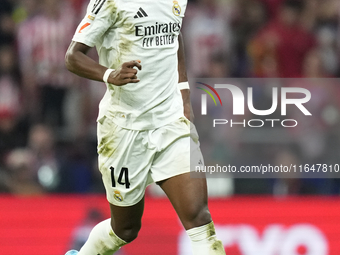 Aurelien Tchouameni defensive midfield of Real Madrid and France during the LaLiga match between Atletico de Madrid and Real Madrid CF  at E...