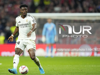 Aurelien Tchouameni defensive midfield of Real Madrid and France during the LaLiga match between Atletico de Madrid and Real Madrid CF  at E...