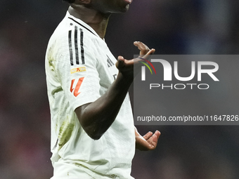 Vinicius Junior left winger of Real Madrid and Brazil reacts during the LaLiga match between Atletico de Madrid and Real Madrid CF  at Estad...