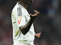 Vinicius Junior left winger of Real Madrid and Brazil reacts during the LaLiga match between Atletico de Madrid and Real Madrid CF  at Estad...