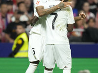 Eder Militao centre-back of Real Madrid and Brazil celebrates after scoring his sides first goal during the LaLiga match between Atletico de...