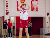 Wisconsin Badgers forward Steven Crowl #22 shoots a jumper during local media day at the Nicholas Johnson Pavilion in Madison, WI, on Octobe...