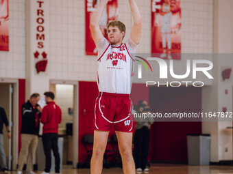 Wisconsin Badgers forward Steven Crowl #22 shoots a jumper during local media day at the Nicholas Johnson Pavilion in Madison, WI, on Octobe...