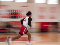 Wisconsin Badgers guard Kamari McGee #4 runs a drill during local media day at the Nicholas Johnson Pavilion in Madison, WI, on October 7, 2...