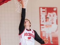 Wisconsin Badgers forward Jack Robison #2 performs a layup during a practice at the Nicholas Johnson Pavilion in Madison, WI, on October 7,...