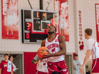 Wisconsin Badgers forward Chris Hodges #21 eyes the rim during practice at the Nicholas Johnson Pavilion in Madison, WI, on October 7, 2024....