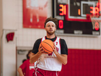 Wisconsin Badgers forward Carter Gilmore #7 goes in for a layup during practice at the Nicholas Johnson Pavilion in Madison, WI, on October...