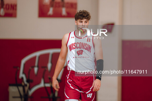 Wisconsin Badgers guard Max Klesmit #11 participates in local media day at the Nicholas Johnson Pavilion in Madison, WI, on October 7, 2024....