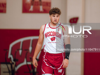 Wisconsin Badgers guard Max Klesmit #11 participates in local media day at the Nicholas Johnson Pavilion in Madison, WI, on October 7, 2024....