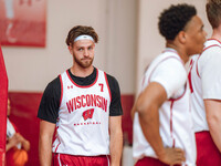 Wisconsin Badgers forward Carter Gilmore #7 participates in local media day at the Nicholas Johnson Pavilion in Madison, WI, on October 7, 2...