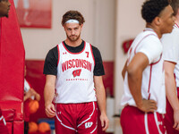 Wisconsin Badgers forward Carter Gilmore #7 participates in local media day at the Nicholas Johnson Pavilion in Madison, WI, on October 7, 2...