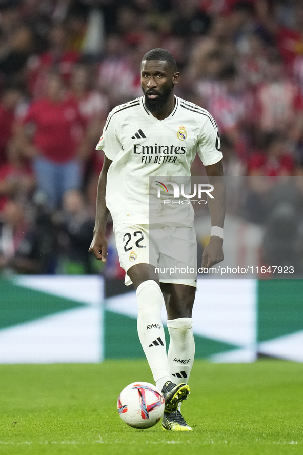 Antonio Rudiger centre-back of Real Madrid and Germany during the LaLiga match between Atletico de Madrid and Real Madrid CF  at Estadio Civ...