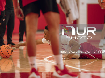 Wisconsin Badgers guard Camren Hunter #3 dives after a loose ball during practice at the Nicholas Johnson Pavilion in Madison, WI, on Octobe...