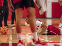 Wisconsin Badgers guard Camren Hunter #3 dives after a loose ball during practice at the Nicholas Johnson Pavilion in Madison, WI, on Octobe...